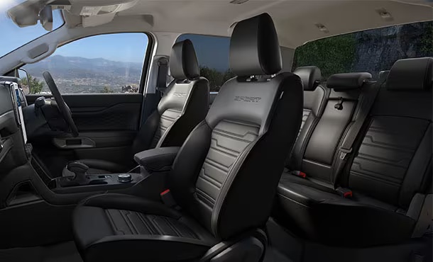 Ford Ranger Sport V6 ebony interior finish.