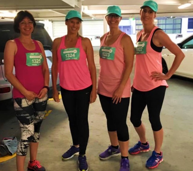 Kerry Hunter with friends before a charity run for breast cancer.