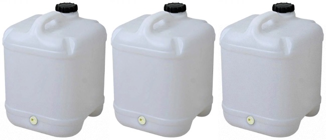 20 litre recycled plastic containers.