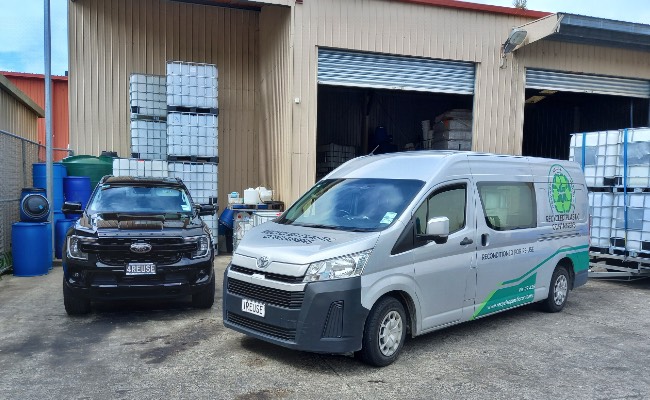 Recycled Plastic Containers' Ford Everest SUV and Toyota Hiace van.