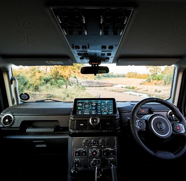 From the Ineos Grenadier's pre-wired auxiliary switches and aviation inspired overhead control panel to the centre stack, it’s all designed to be glove-friendly, mud-ready and built to last.