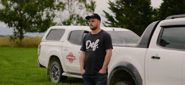 CowManager NZ farmer customer alongside utes
